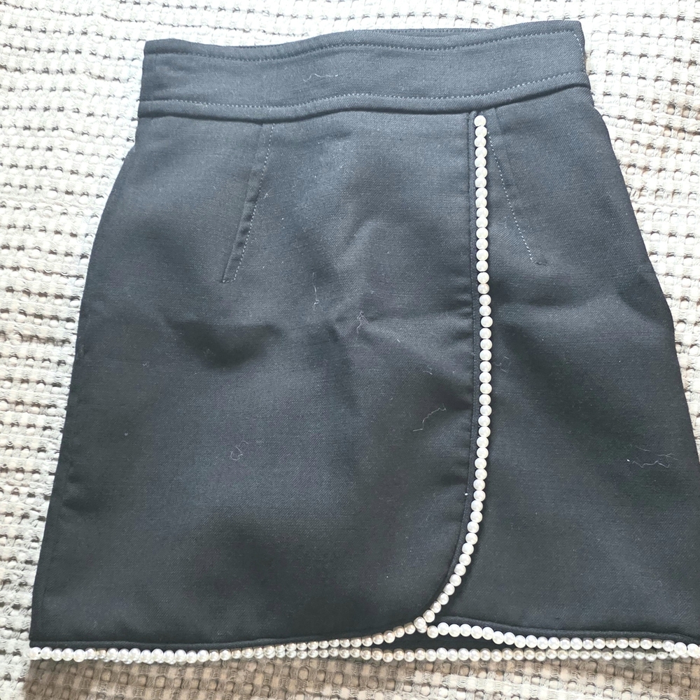 Sandro Black Mini Skirt with Pearl Detail